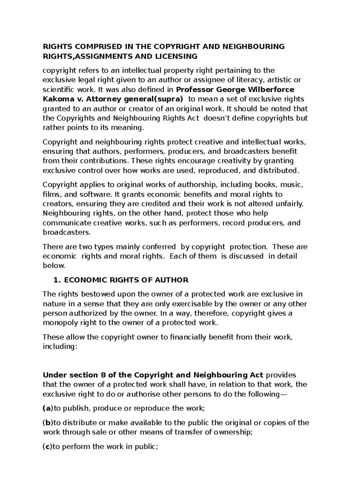 Copyright and Neighbouring Rights: Assignments and Licensing Overview ...