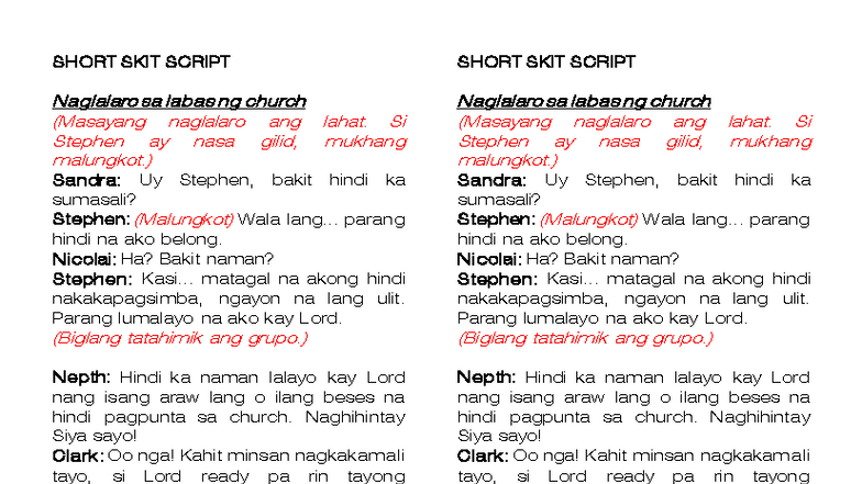 Short SKIT Script: 