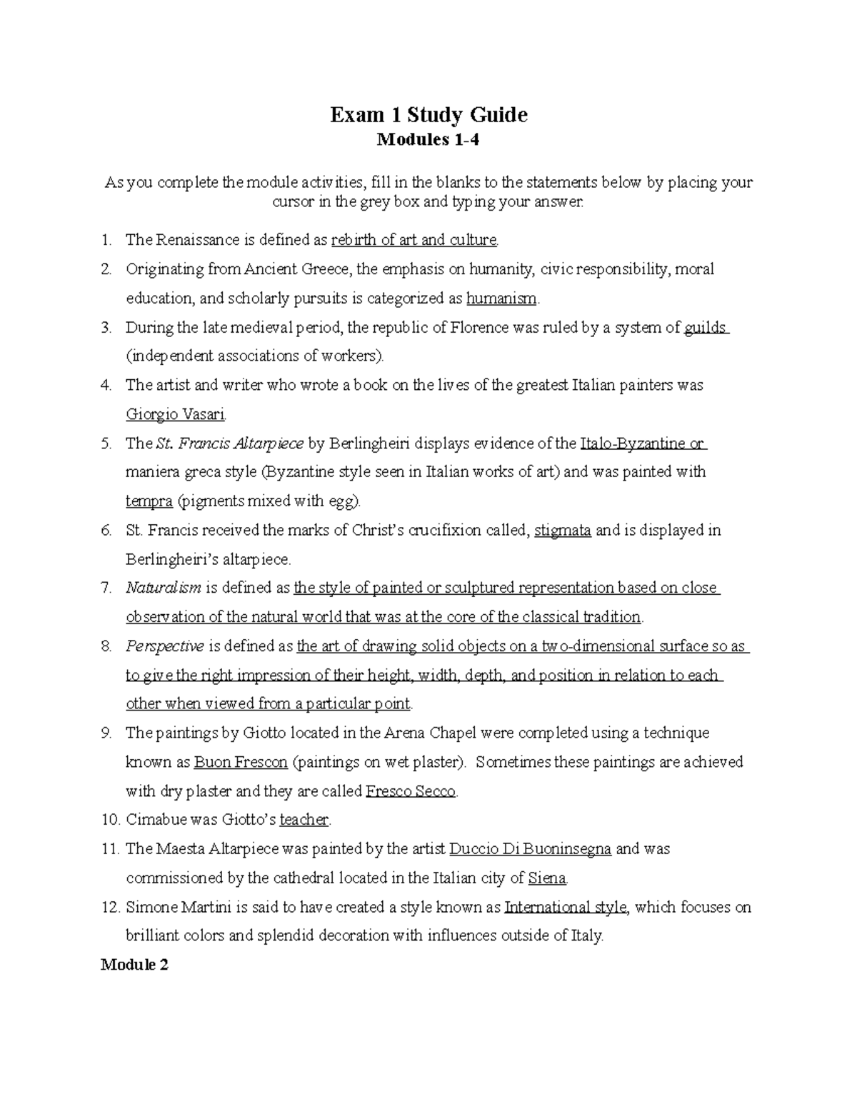 Exam 1 Study Guide (Modules 1-4) - Art History Insights - Studocu