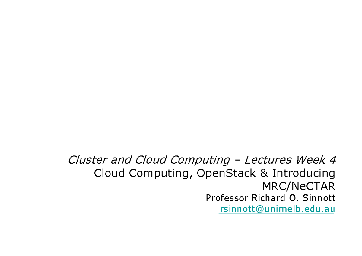 Cluster and Cloud Computing Lectures Week 4: OpenStack Overview - Studocu
