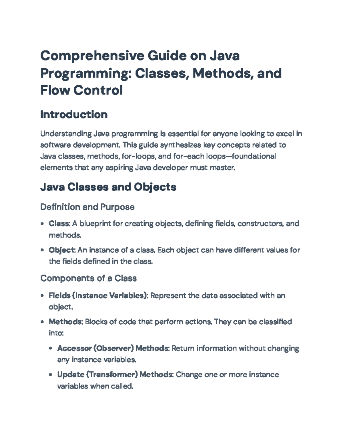 Java Programming Comprehensive Guide: Classes, Methods, and Control ...