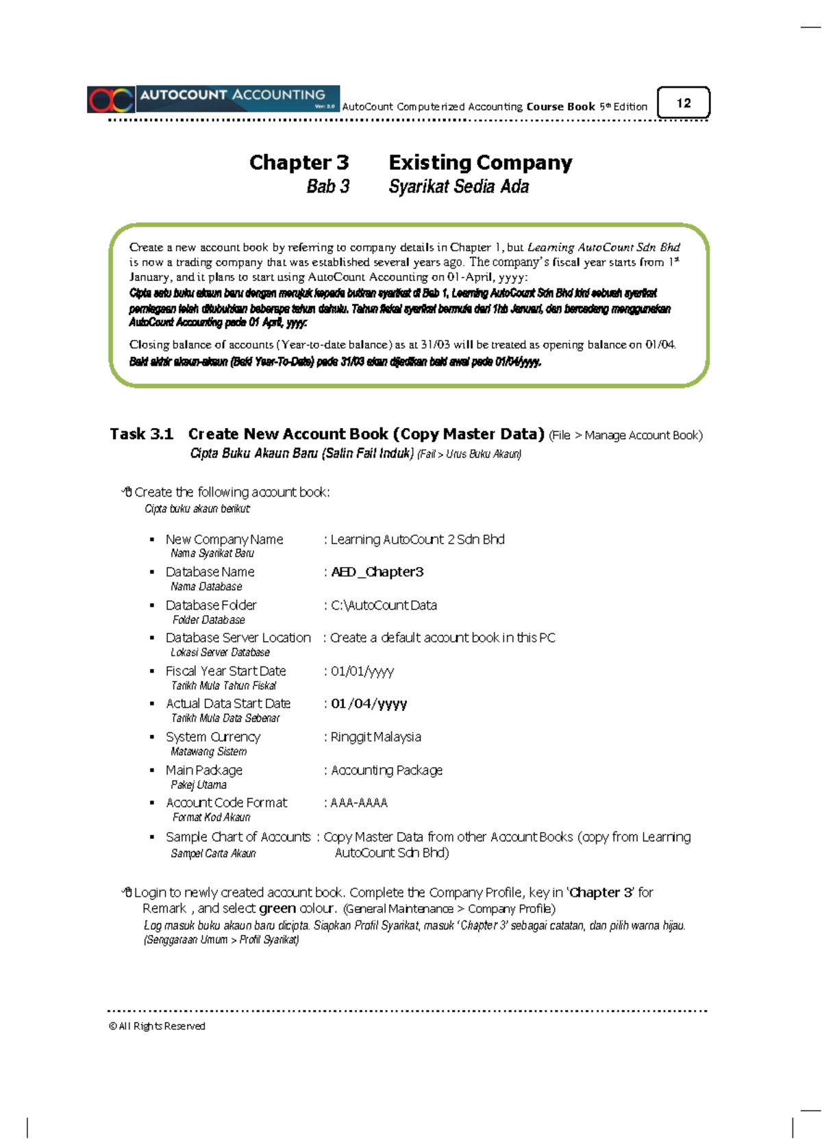 AutoCount Computerized Accounting Course Book 5th Ed. Chapter 3: New ...