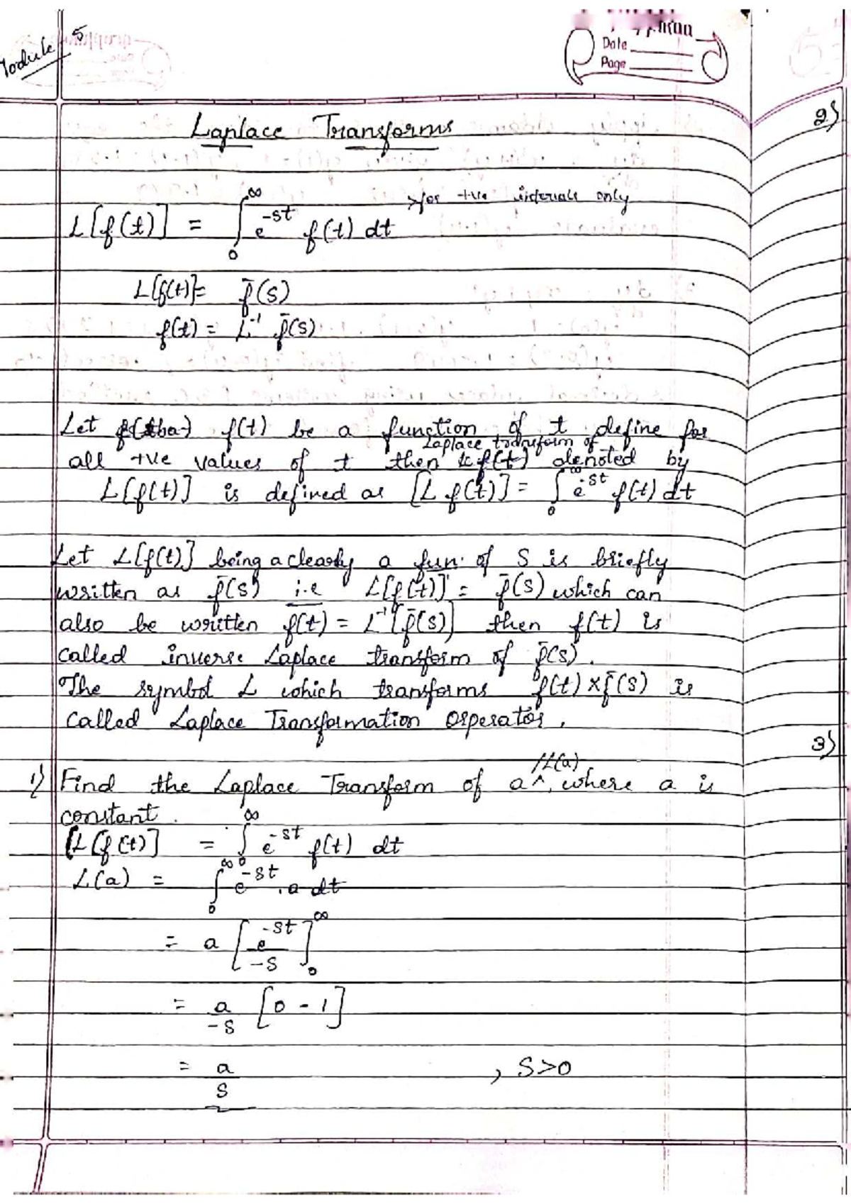 Laplace Transforms - Module KOQ Study Notes - Studocu