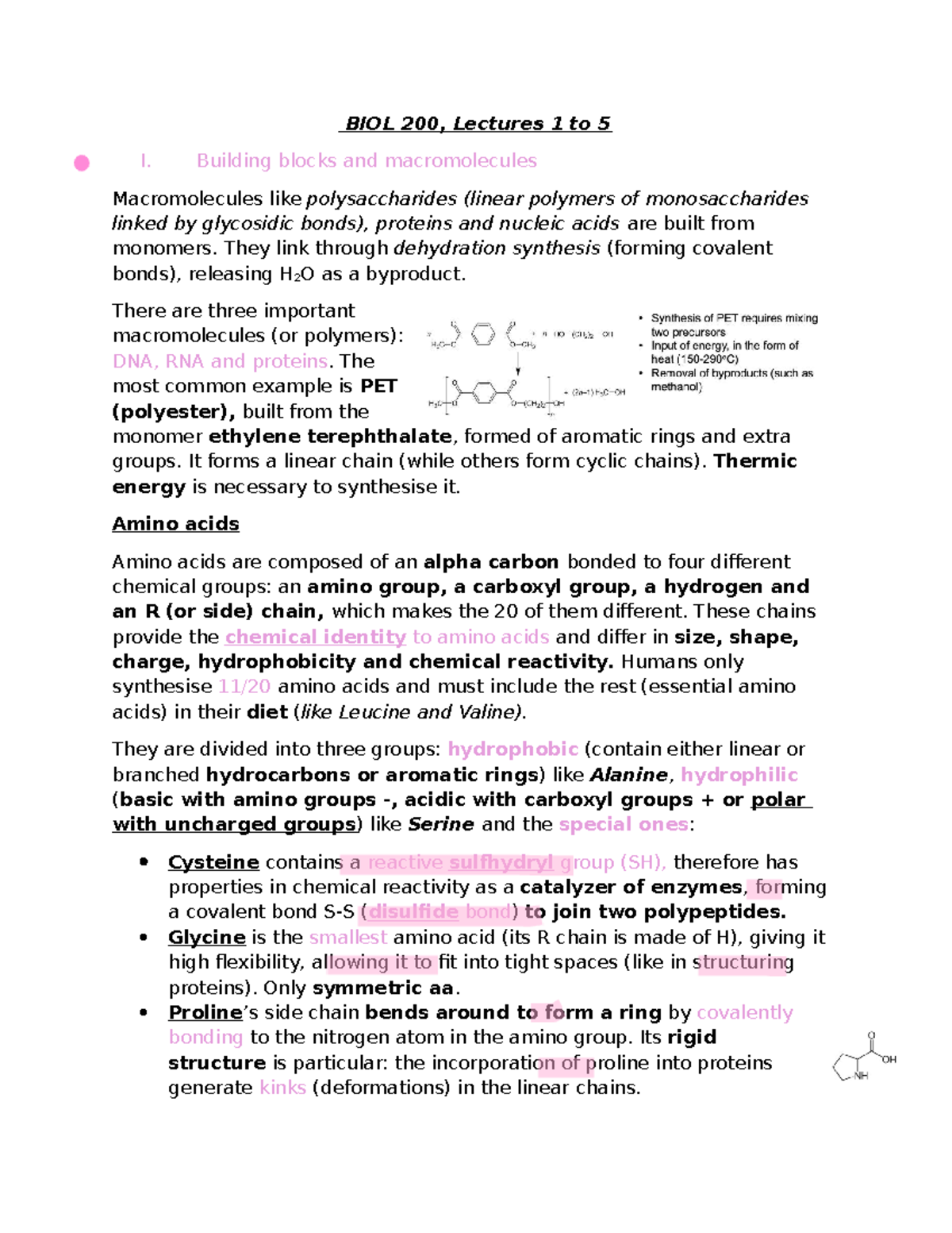 BIOL 200, Lecture Notes 1-5: Macromolecules & Protein Structure - Studocu