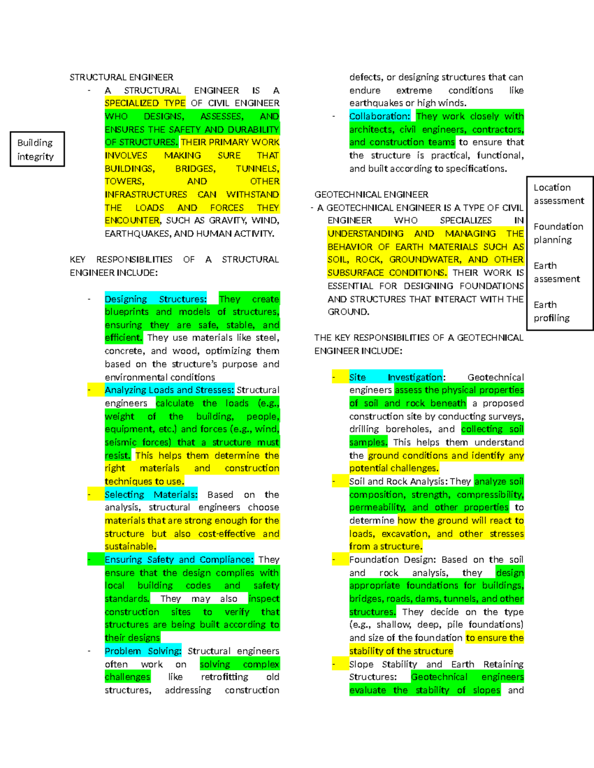 Structural Engineering Overview and Responsibilities Notes - Studocu