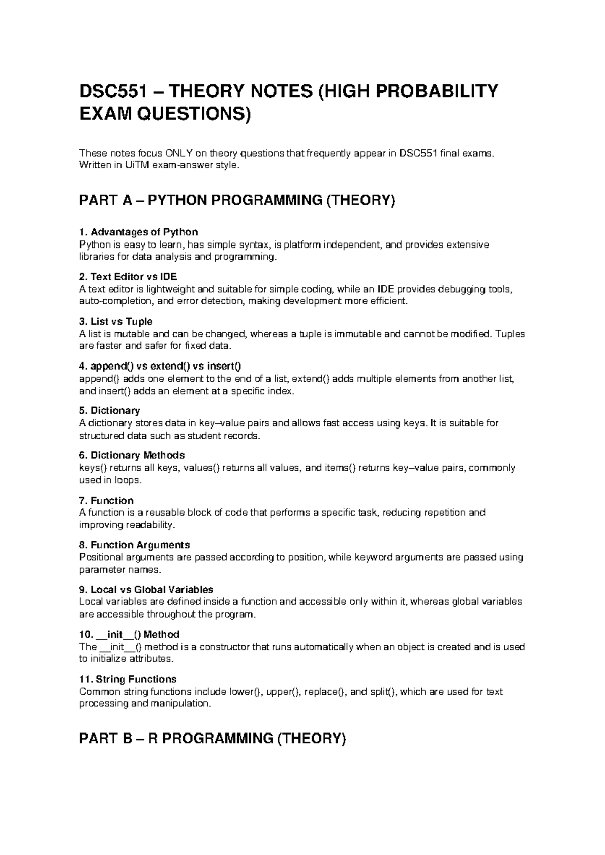 DSC551 Final Exam Theory Notes: High Probability Questions - Studocu