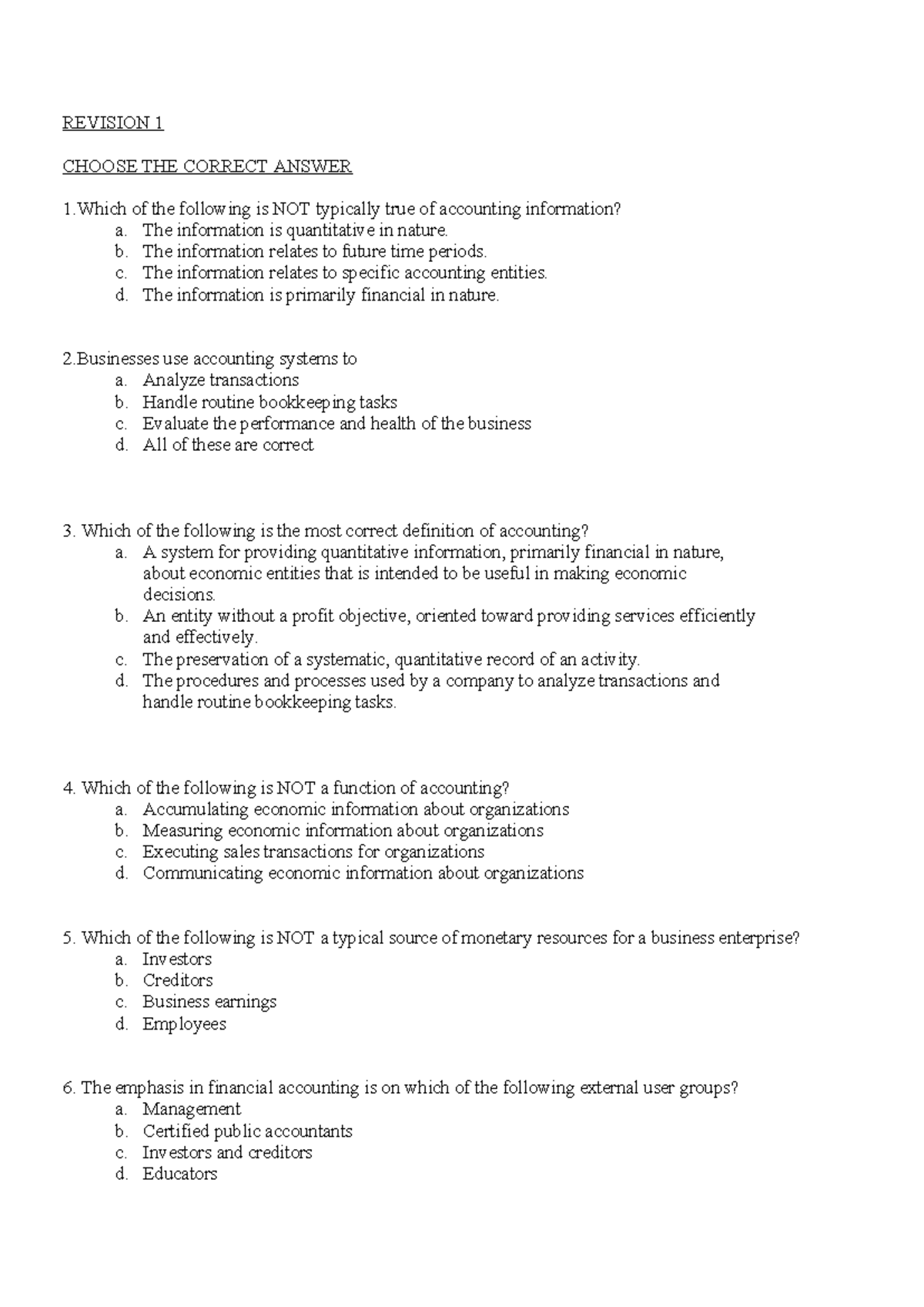 Revision 1 - Financial Accounting Quiz Questions - Studocu