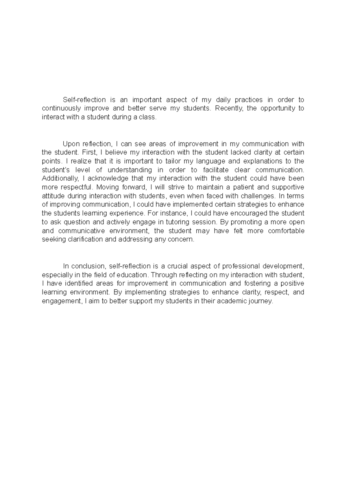 Reflective Essay on Improvement in Communication and English Spread ...