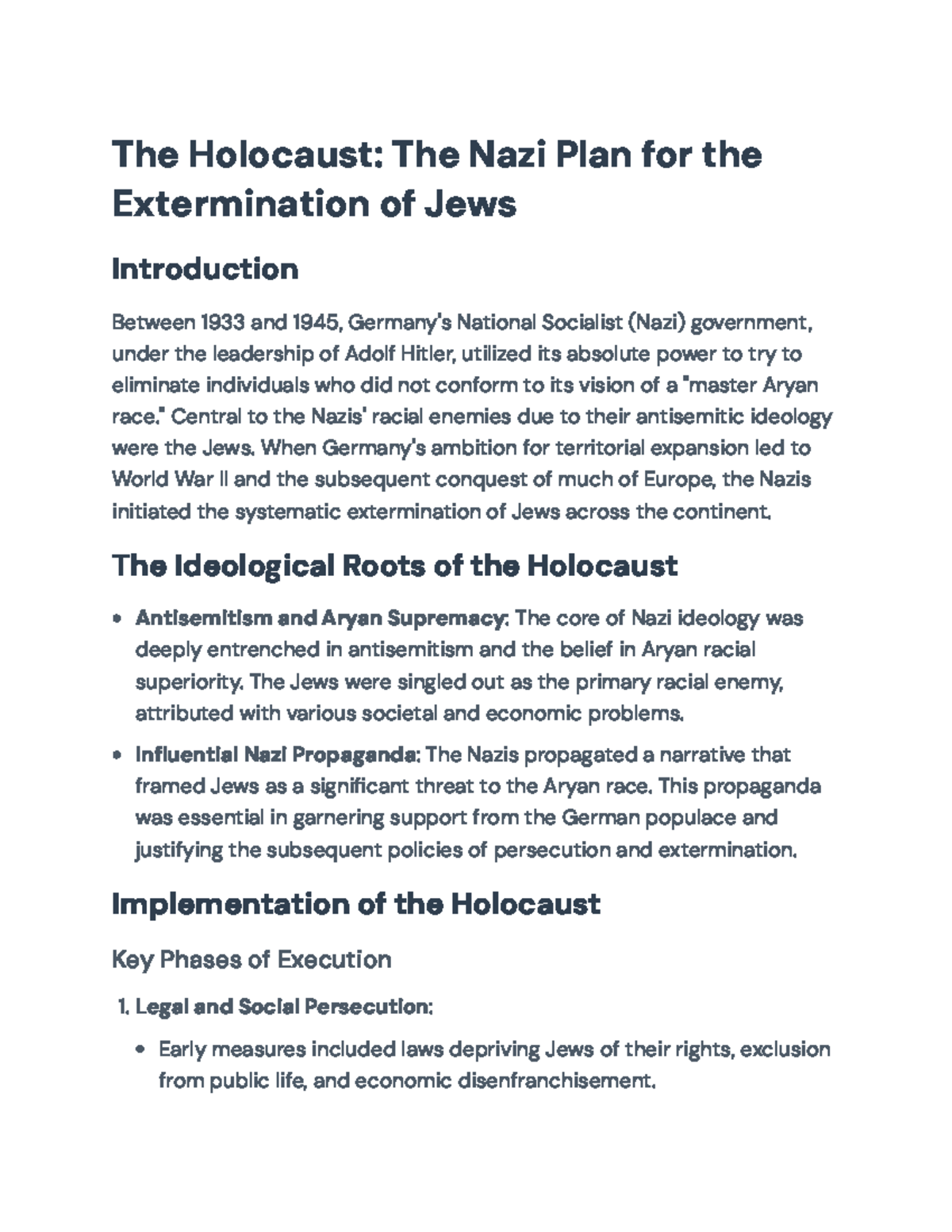 The Holocaust: Nazi Ideology and the Systematic Extermination of Jews ...