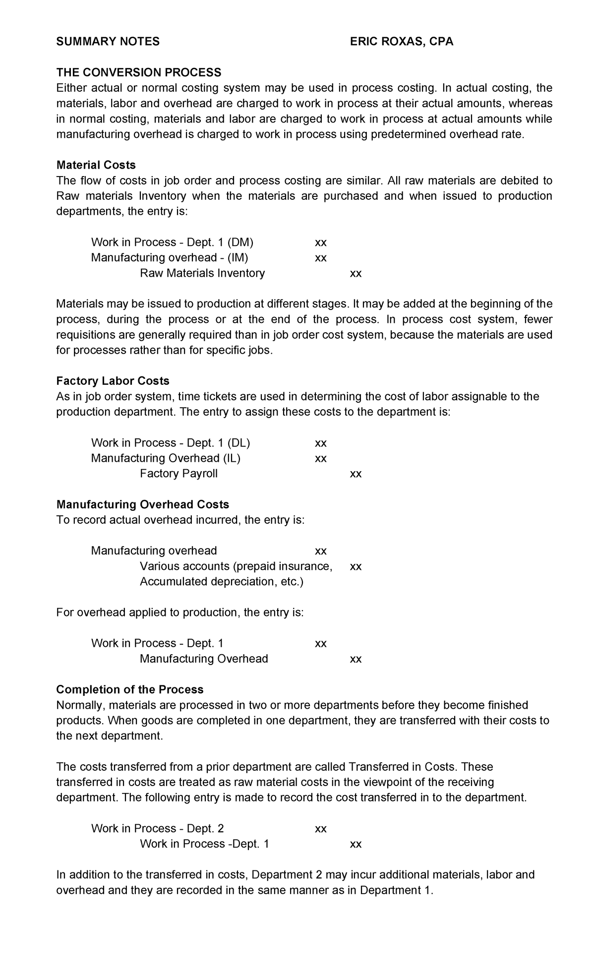 Conversion Process - SUMMARY NOTES ERIC ROXAS, CPA THE CONVERSION ...