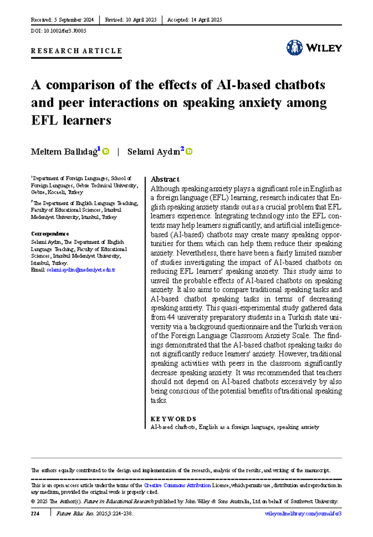 A Comparison of AI Chatbots and Peer Interaction on EFL Speaking ...