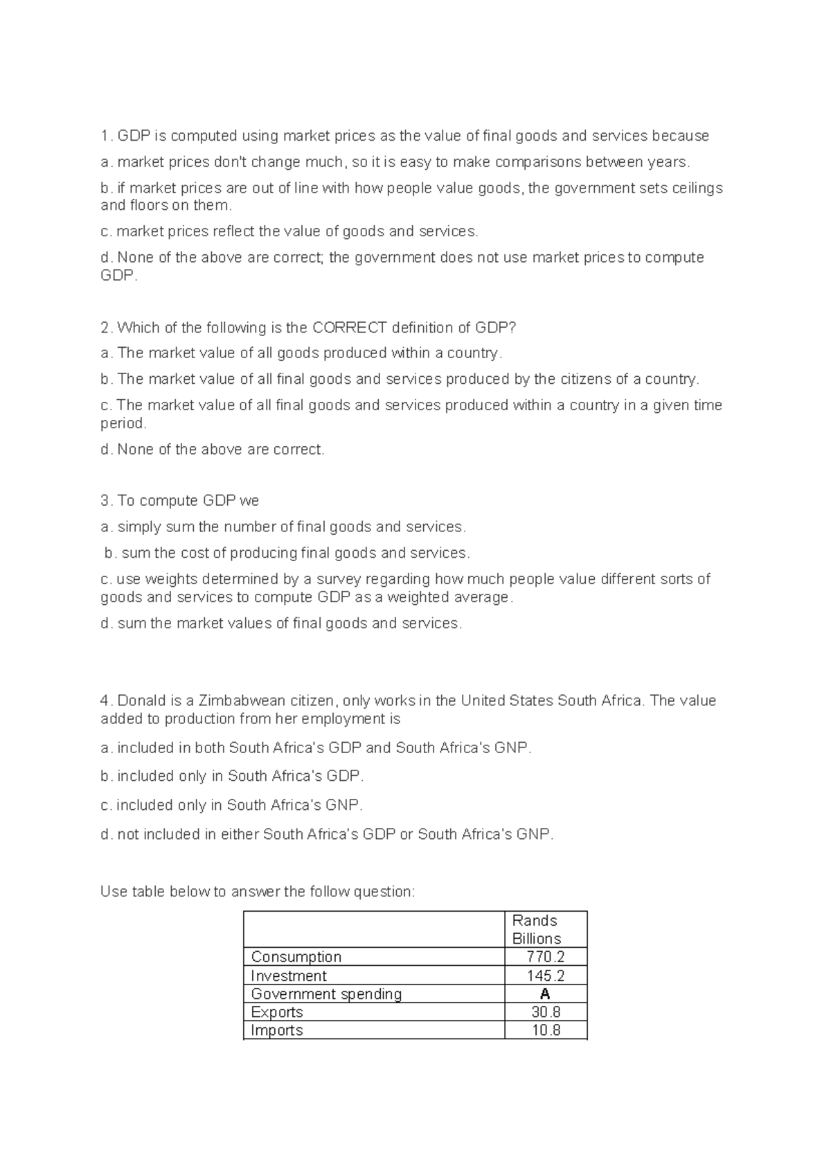 Econ1do Test 1 Revision Notes - Understanding GDP and Inflation ...