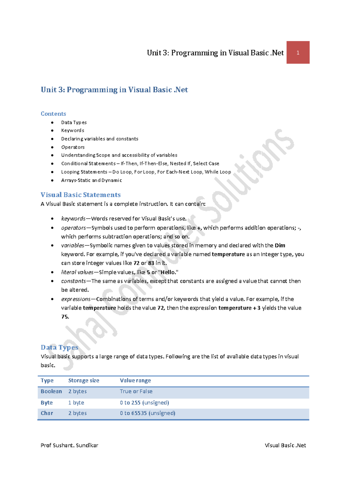 Unit-3: VB.Net Programming Concepts and Practical Material - Studocu
