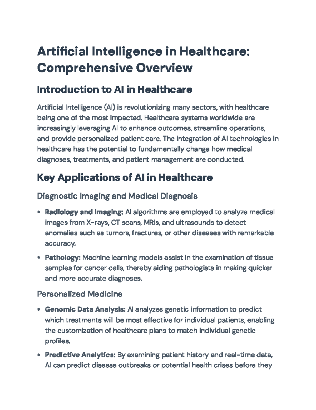 AI in Healthcare: Comprehensive Overview and Key Applications ...