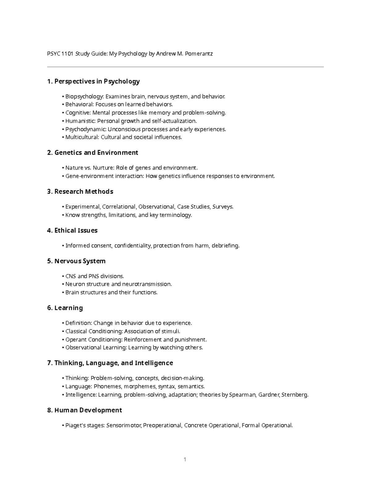 PSYC 1101 Final Exam Study Guide: Pomerantz Psychology Insights - Studocu