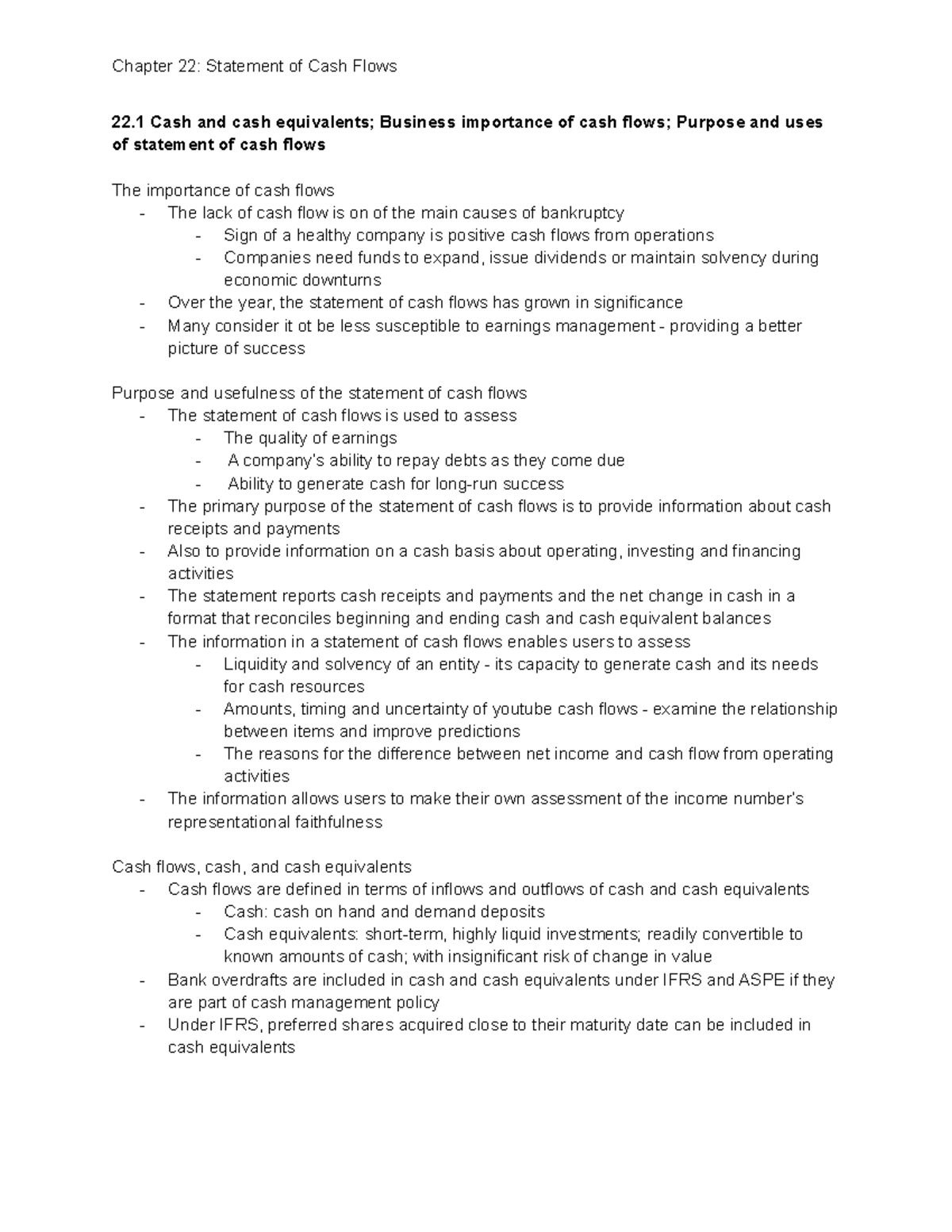22 - Lecture Notes on Statement of Cash Flows Significance and ...
