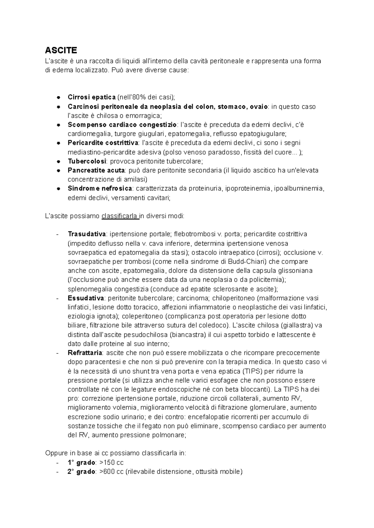 Ascite: Cause, Meccanismi e Diagnosi Dettagliata - Appunti Medici - Studocu
