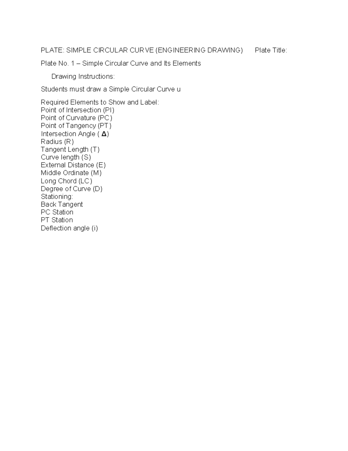 PLATE: SIMPLE CIRCULAR CURVE PROBLEMS (ENG DRAWING) - Studocu