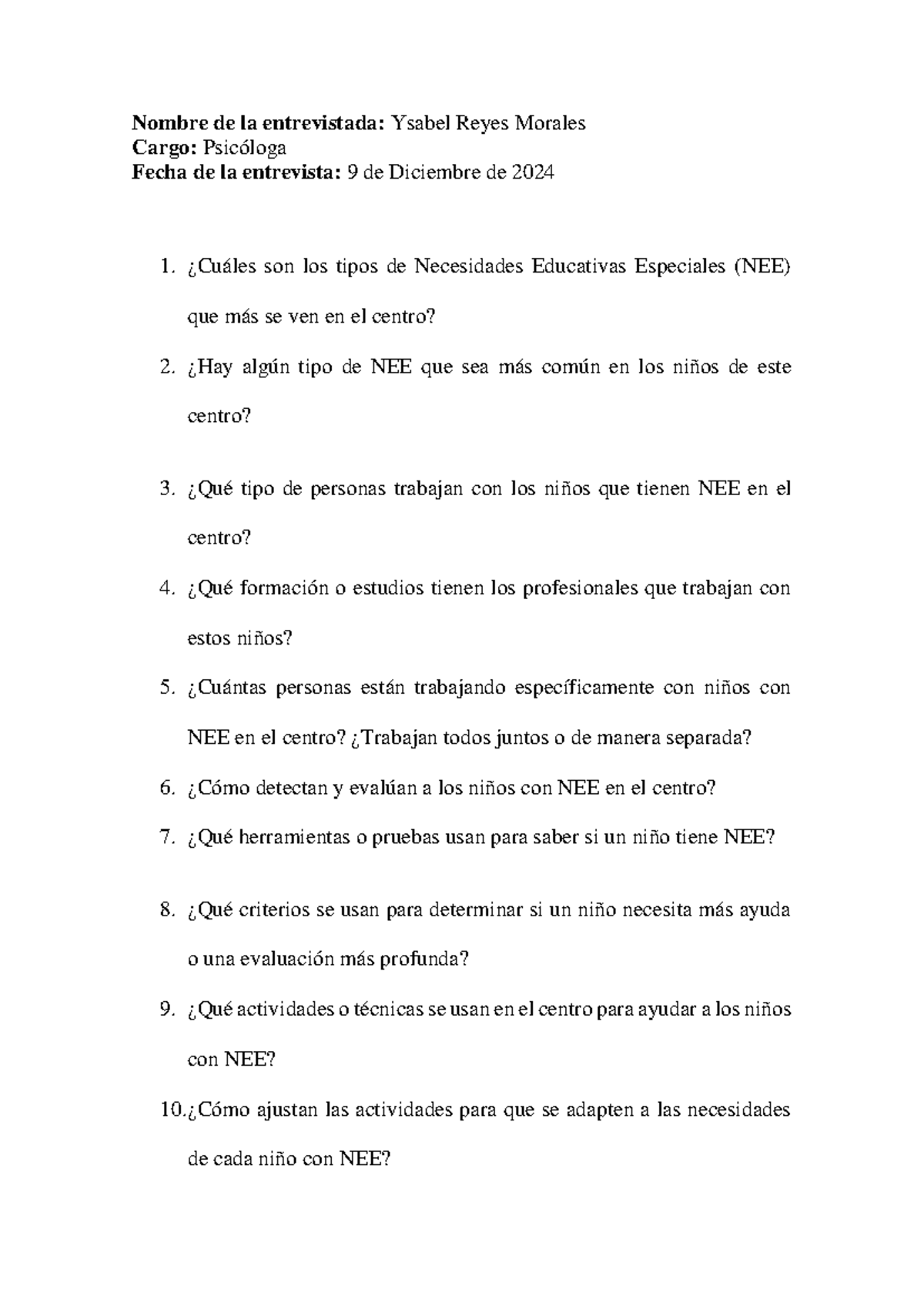 Entrevista Ysabel - Nombre de la entrevistada: Ysabel Reyes Morales ...