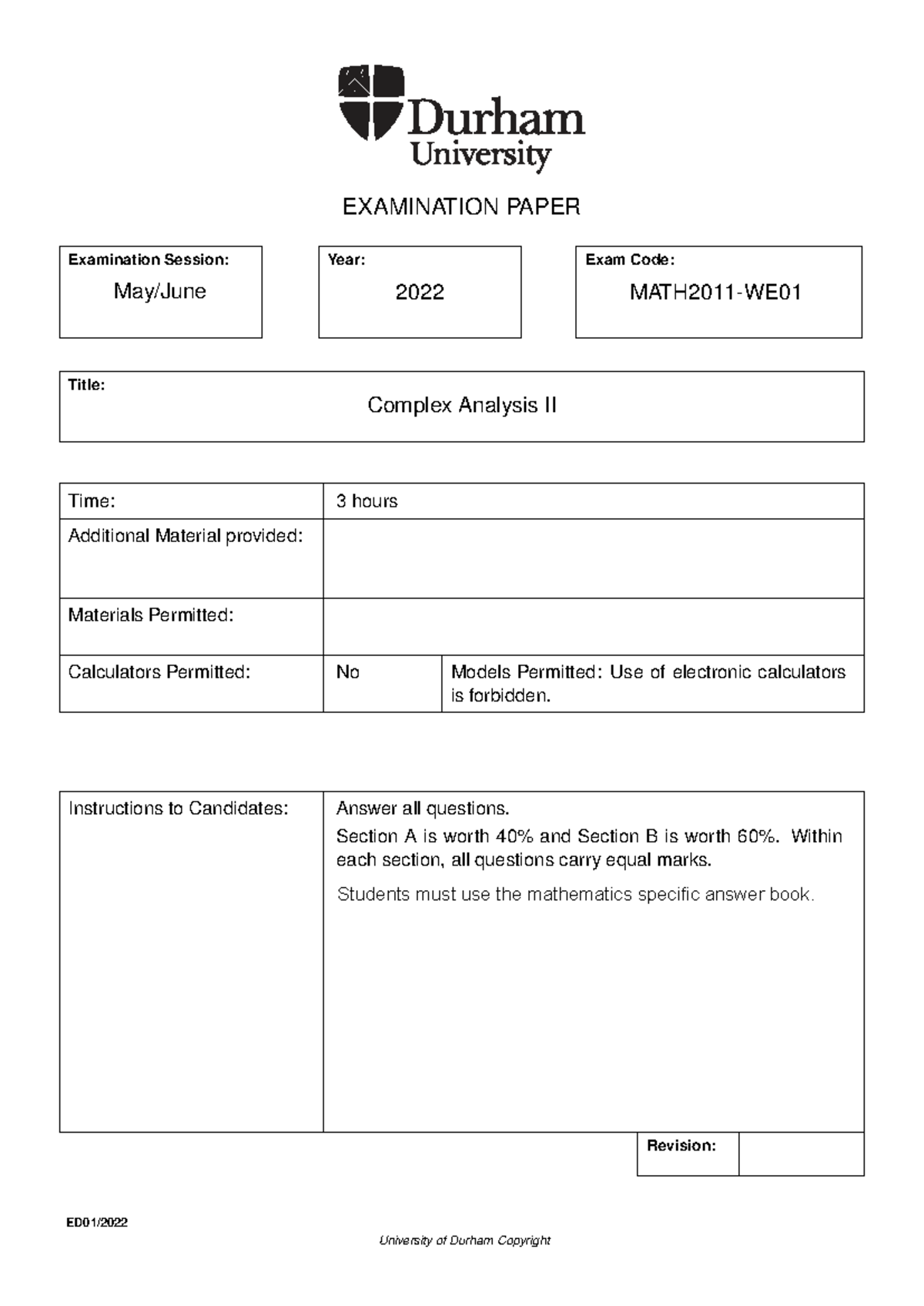 MATH2011-WE01 Complex Analysis II Final Exam May 2022 - Studocu