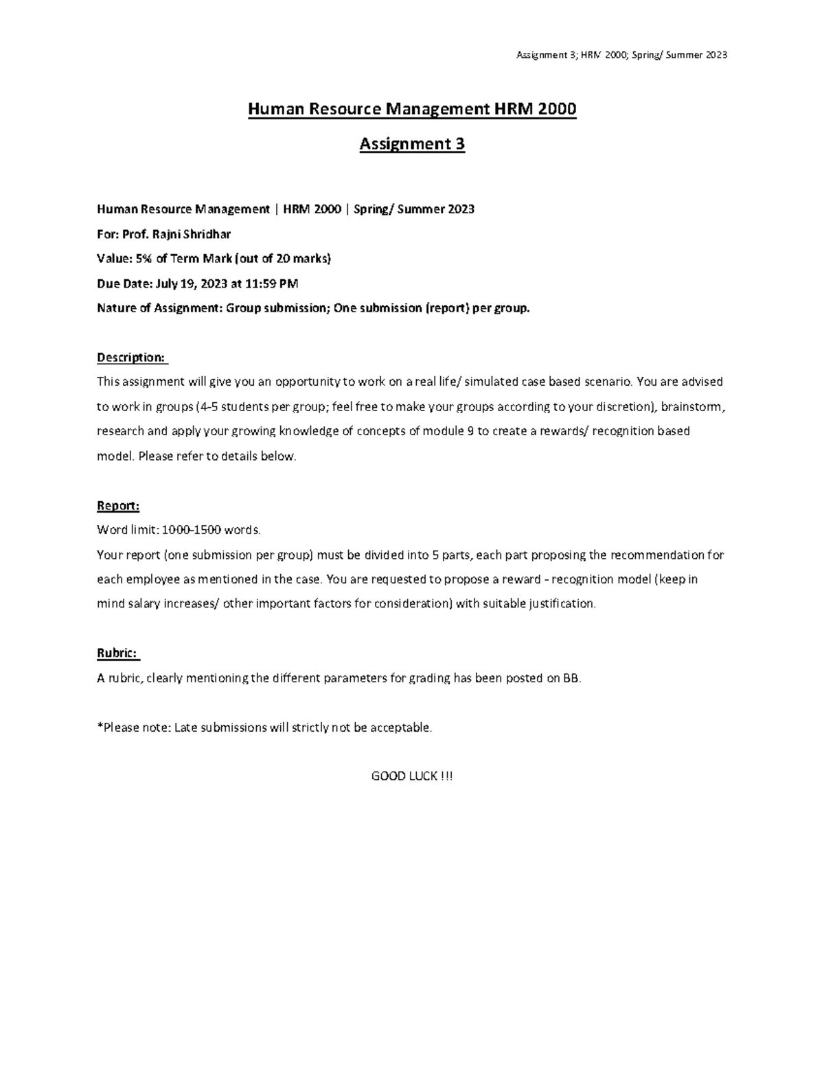 A3 HRM 2000 - Human Resource Management Assignment - Assignment 3; HRM ...