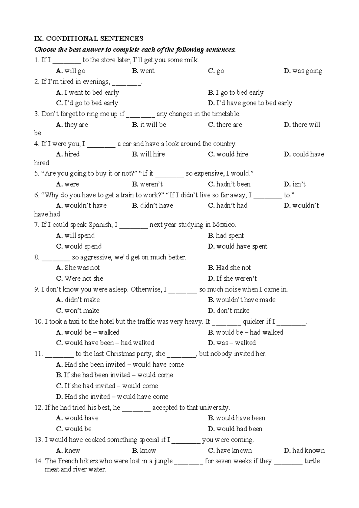 Conditional Sentences Practice (ENG101) - Studocu