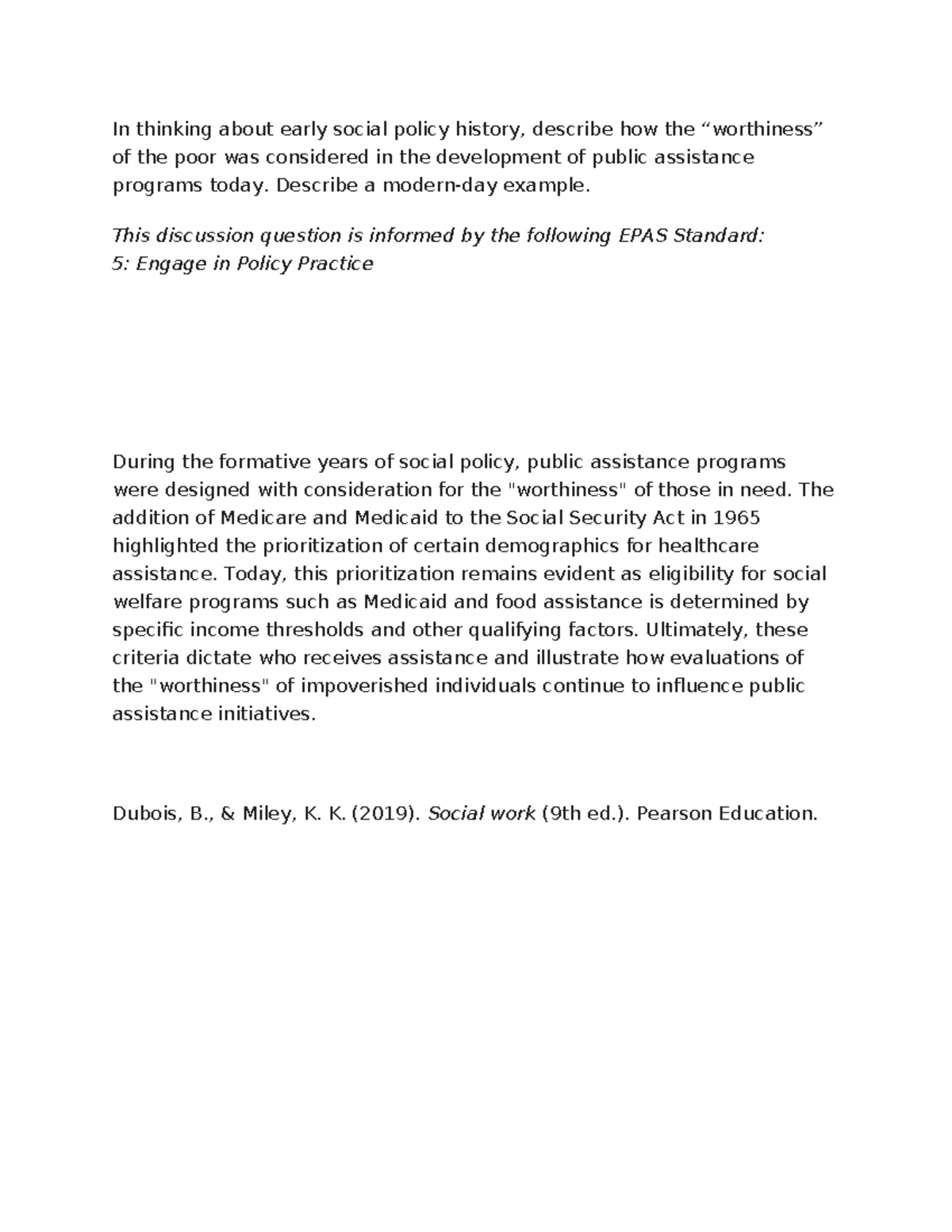 Swk 280 Topic 7 Discussion On Worthiness In Public Assistance Studocu