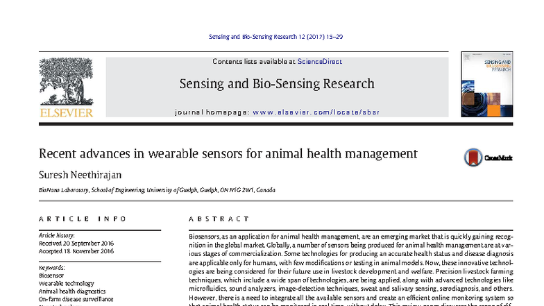 Recent Advances in Wearable Sensors for Animal Health Management (SENS ...