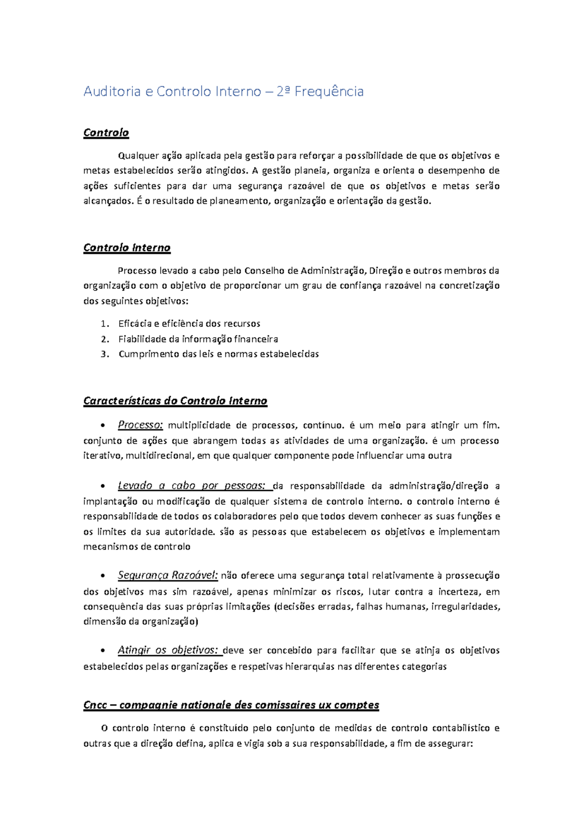 Resumo 2º Frequência auditoria - Auditoria e Controlo Interno – 2ª ...