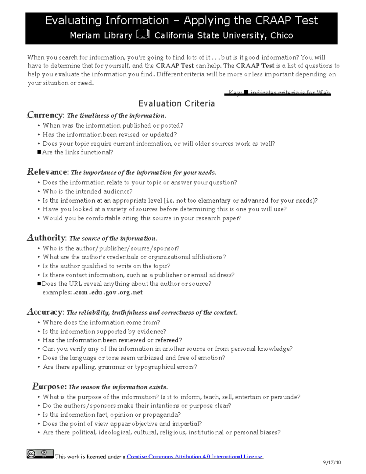 CRAAP Test Evaluation Guide for Information Quality - Studocu
