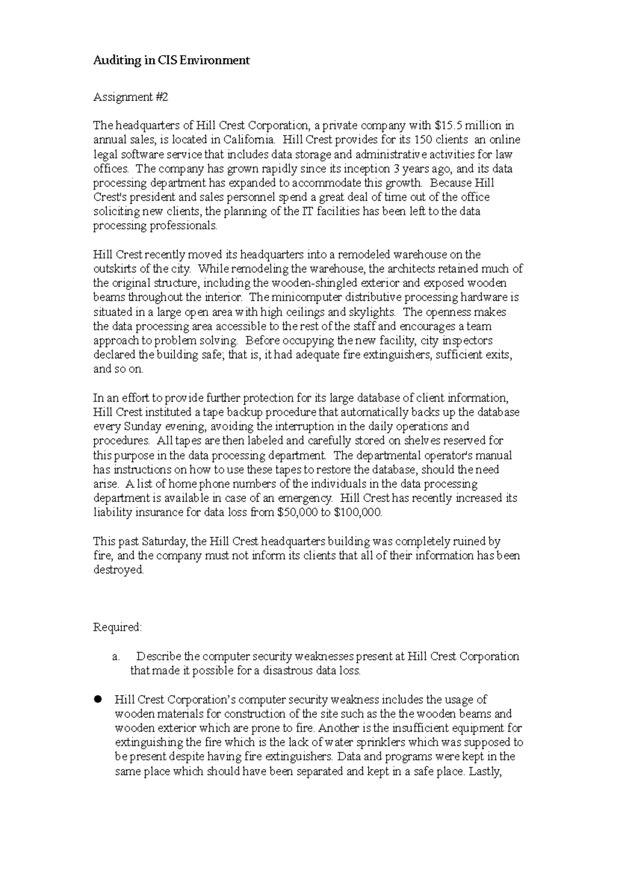 CIS 302: Auditing in CIS - Practical Questions & Disaster Recovery ...