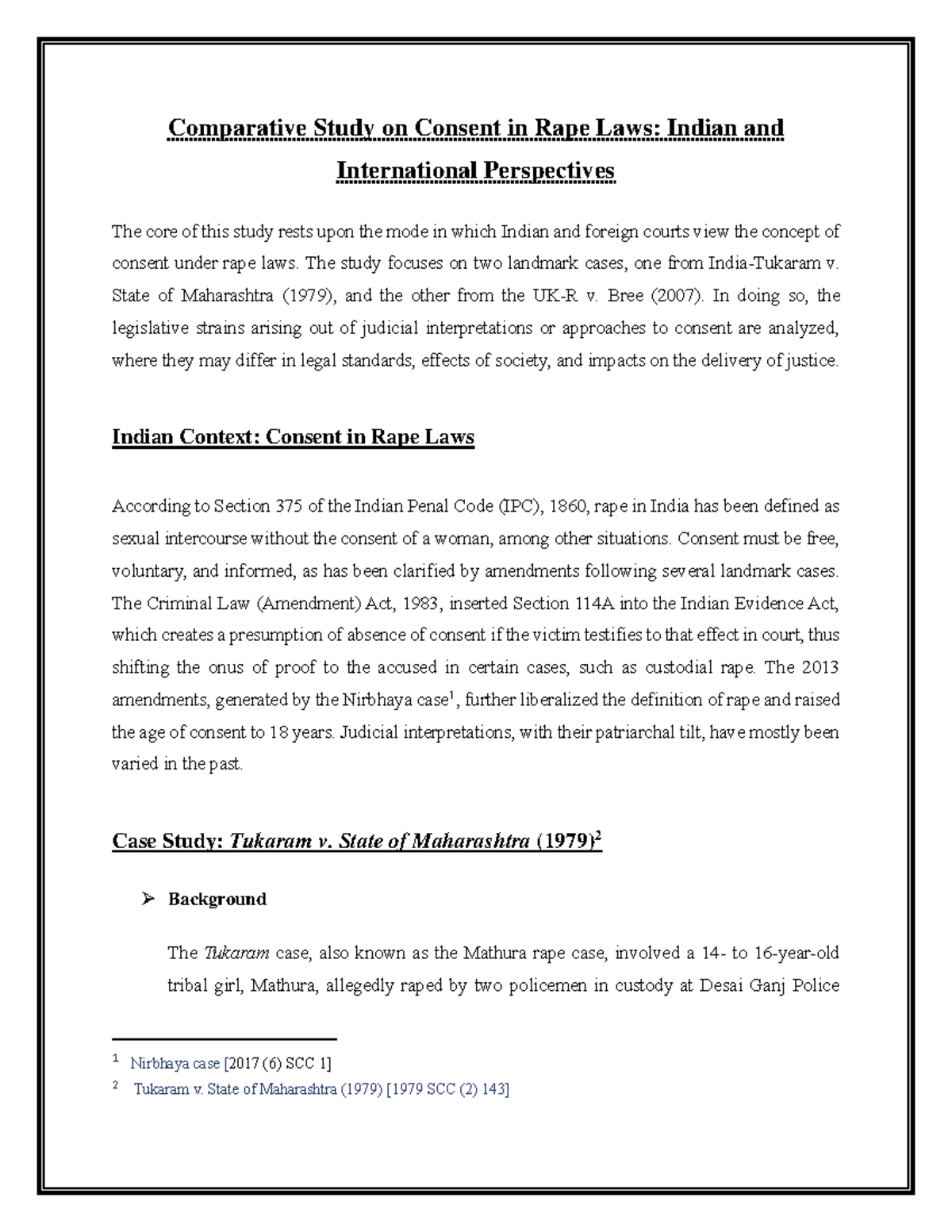 Comparative Study on Consent in Rape Laws: India vs. International ...