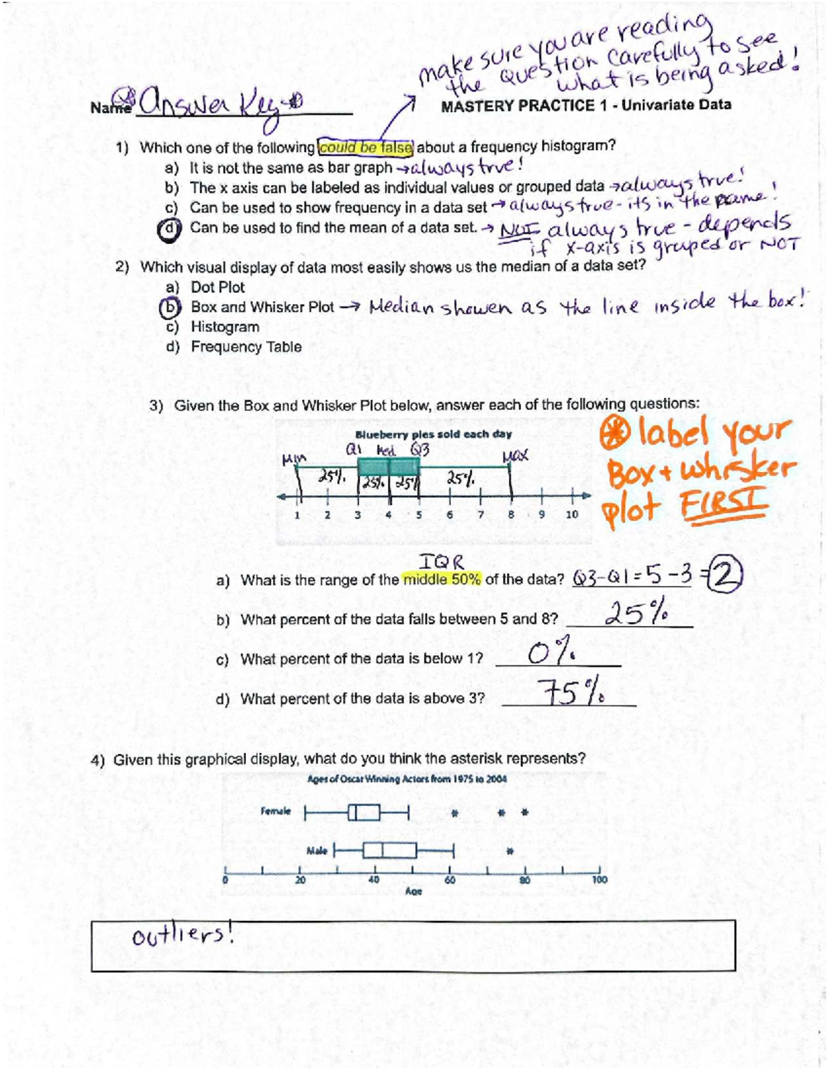 Mastery Practice 1 Answer Key: Univariate Data Analysis - Studocu