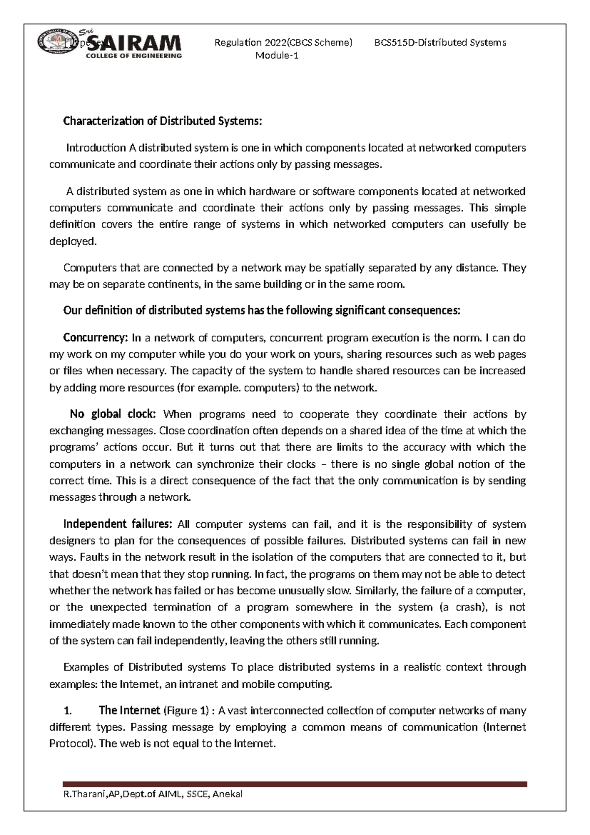 BCS515D - Module 1: Systems Characterization of Distributed Systems ...