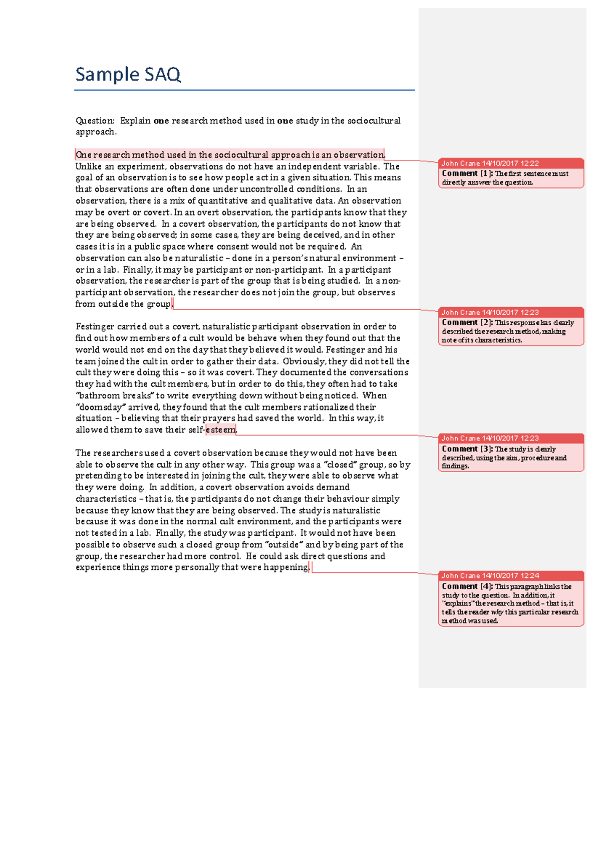 L1 Homework Sample SAQ: Research Method in Sociocultural Approach - Studocu
