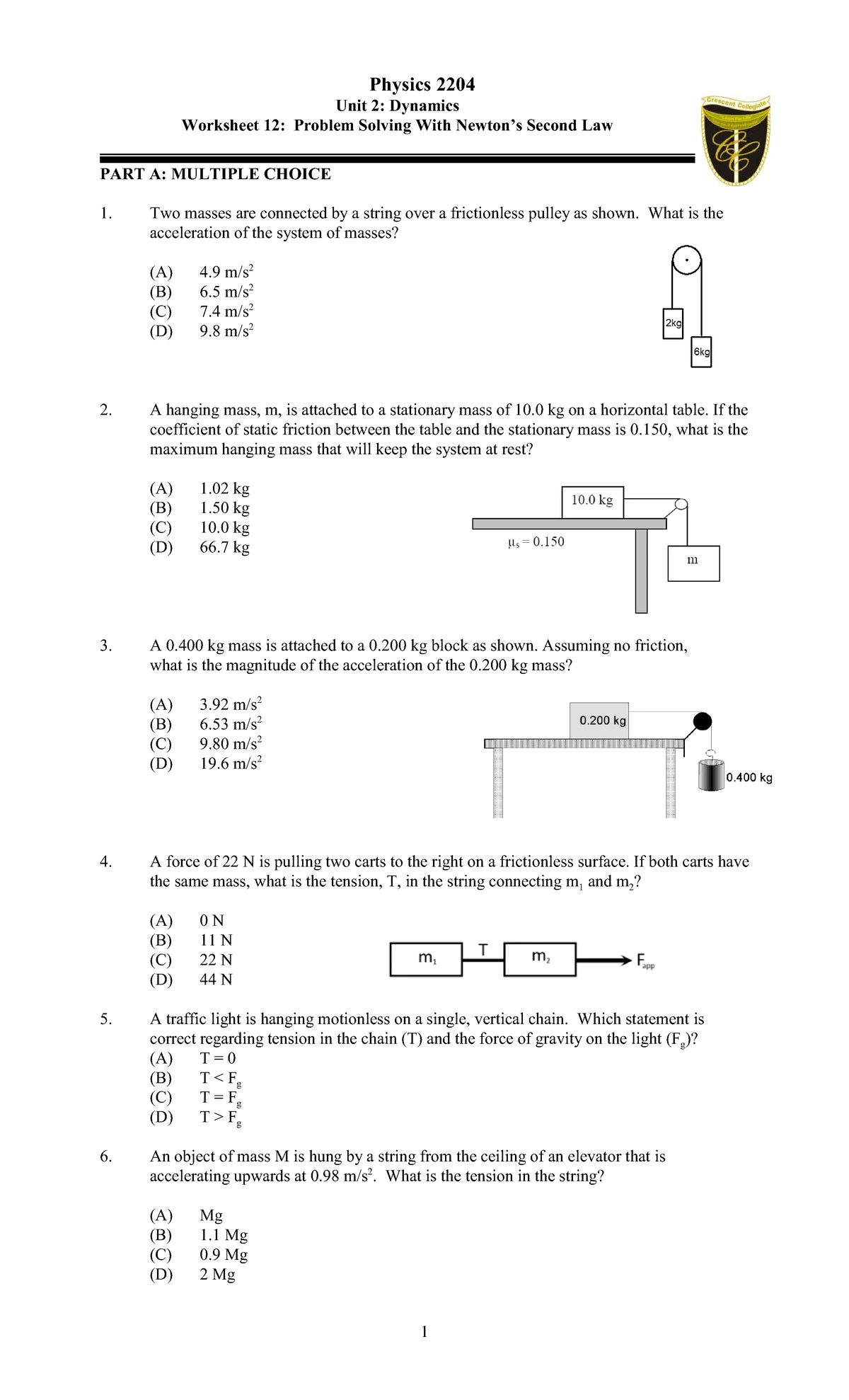 Calculating Force Worksheet (W.S.) and Practice Problems for Physics ...