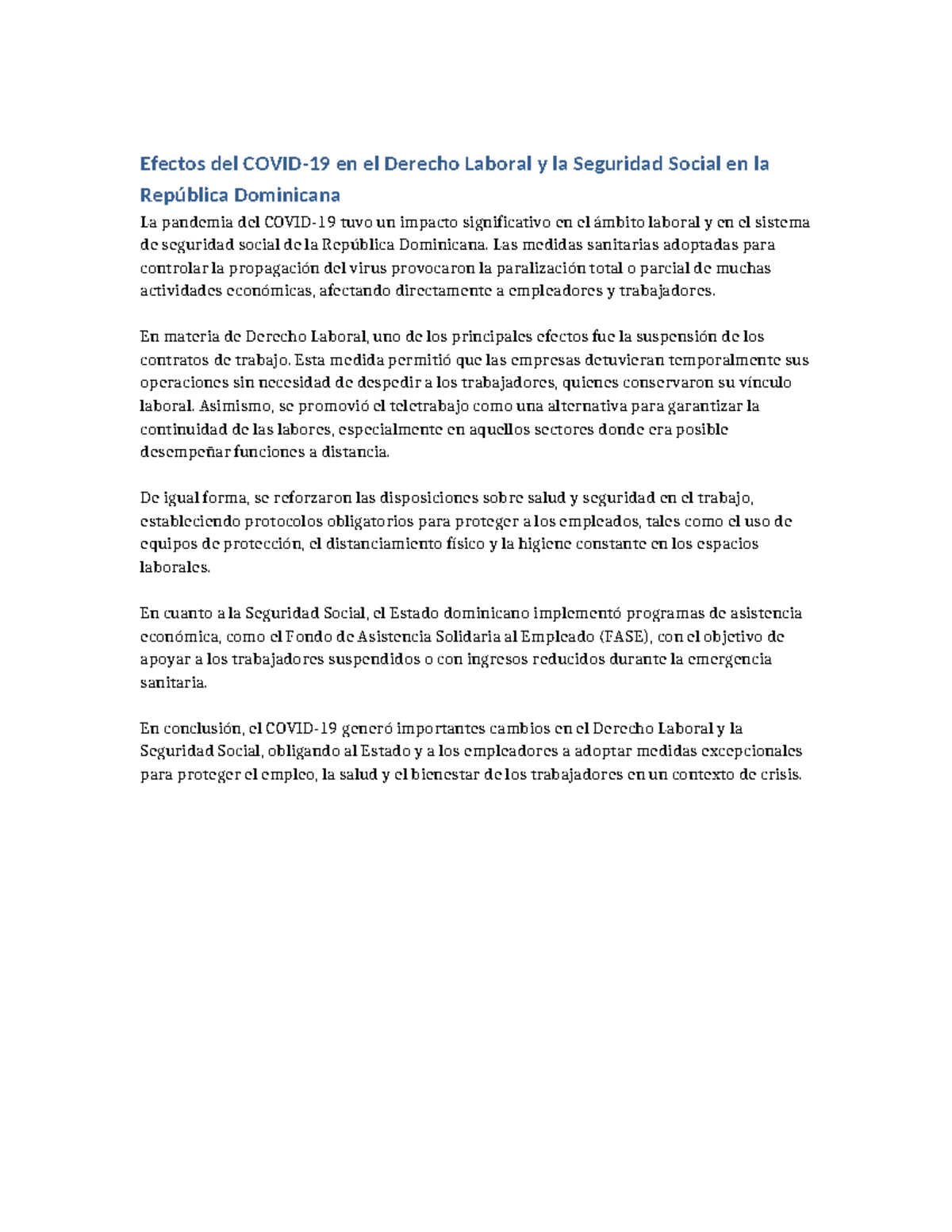 Efectos del Covid-19 en el Derecho Laboral y la Seguridad Social RD ...