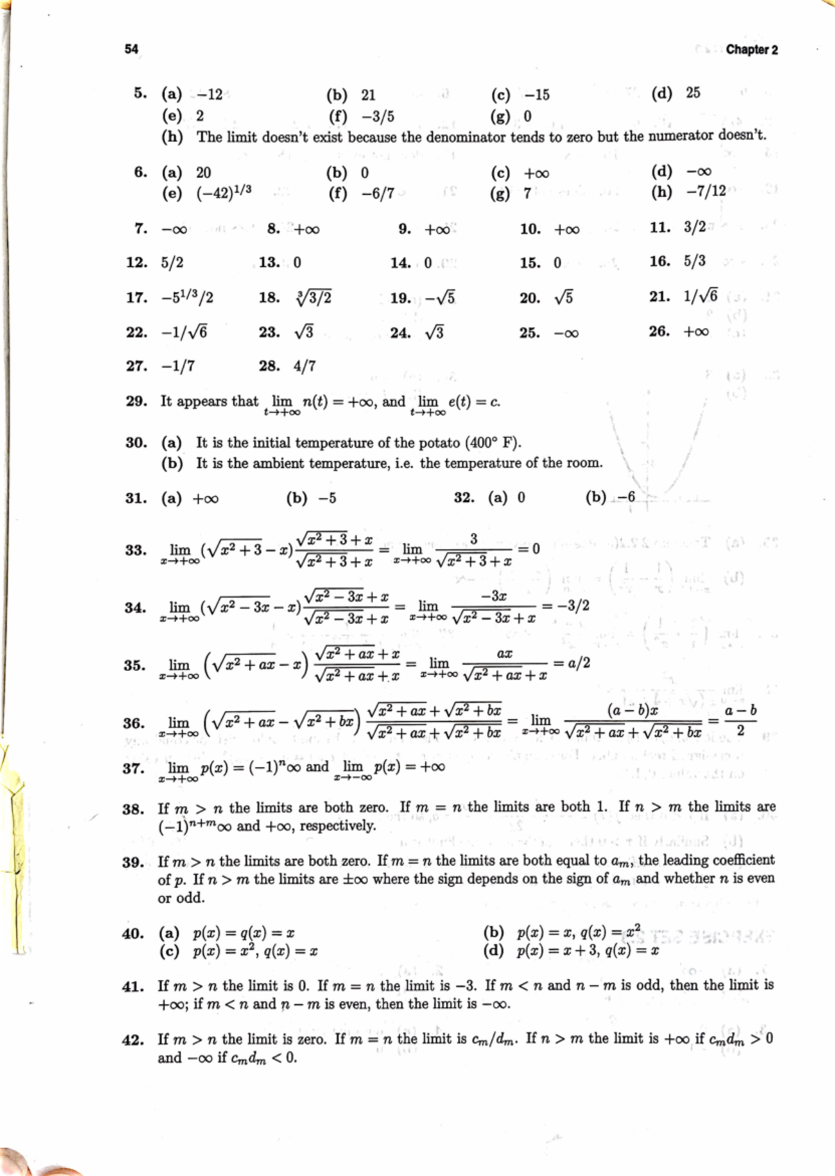 Math 54 Chapter 2 Review Solutions and Limit Exercises - Studocu
