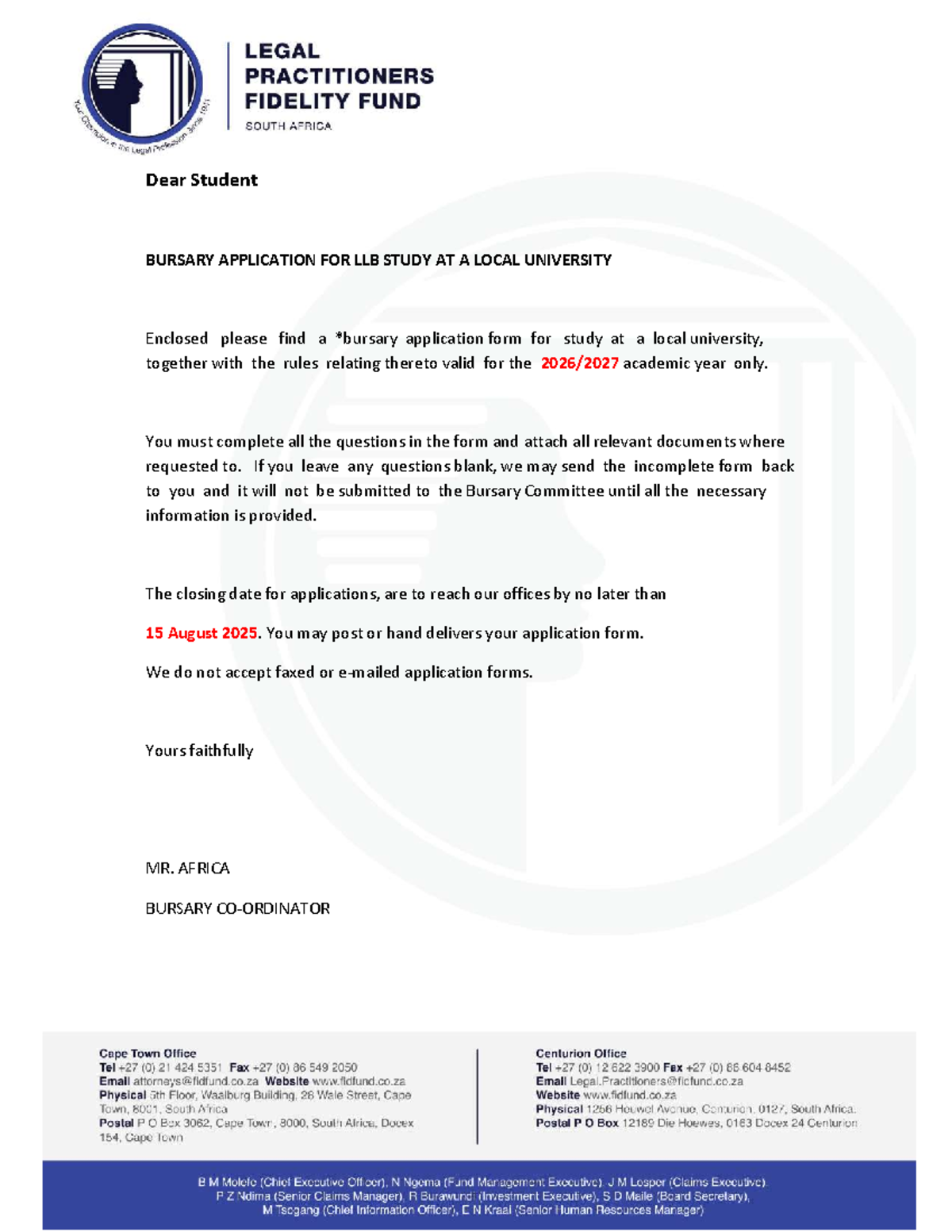 Bursary Application for LLB Study at Local University - 2025 - Studocu