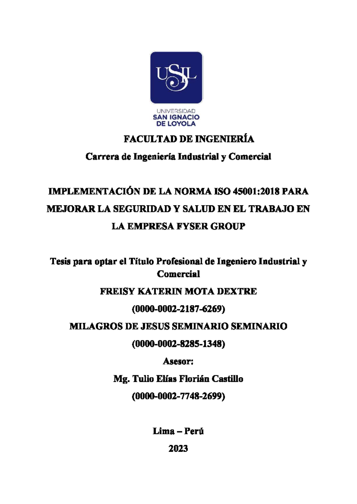 Implementación de la Norma ISO 45001:2018 en FYSER GROUP - Tesis de ...
