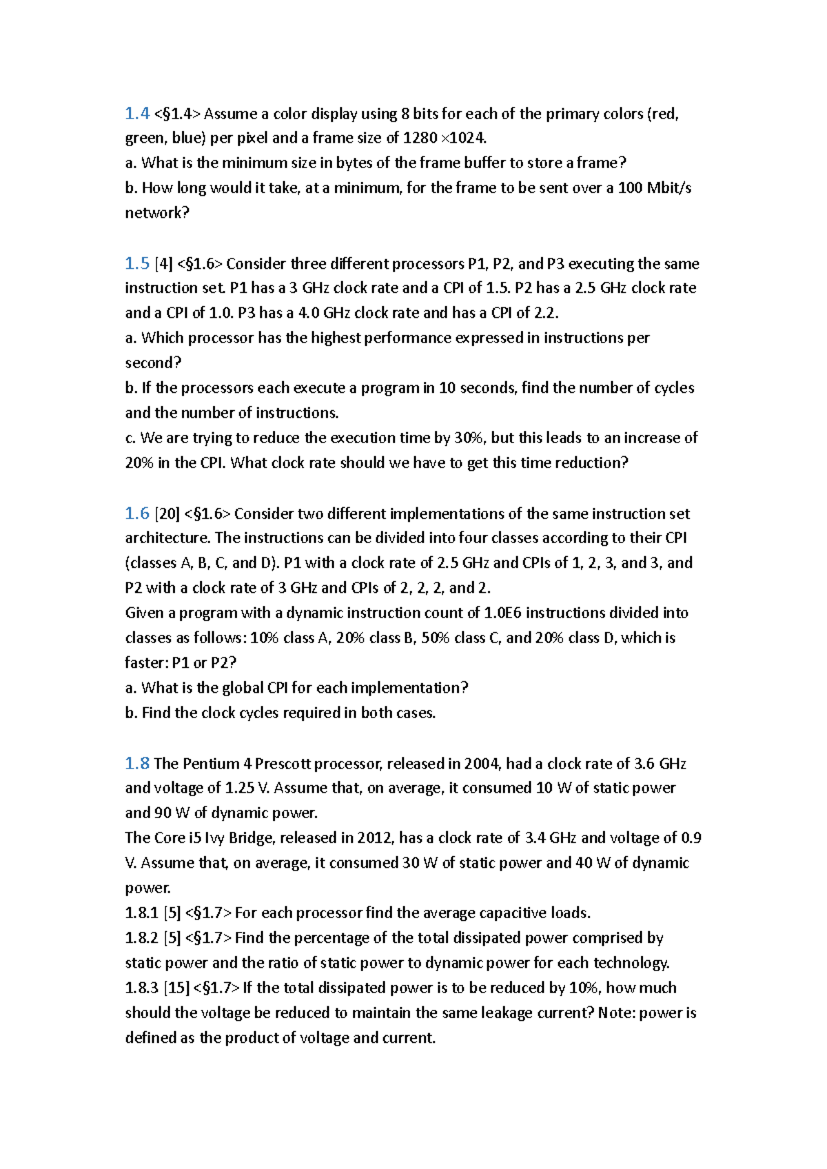 Chapter 1 Homework - Computer Architecture Analysis (CS101) - Studocu