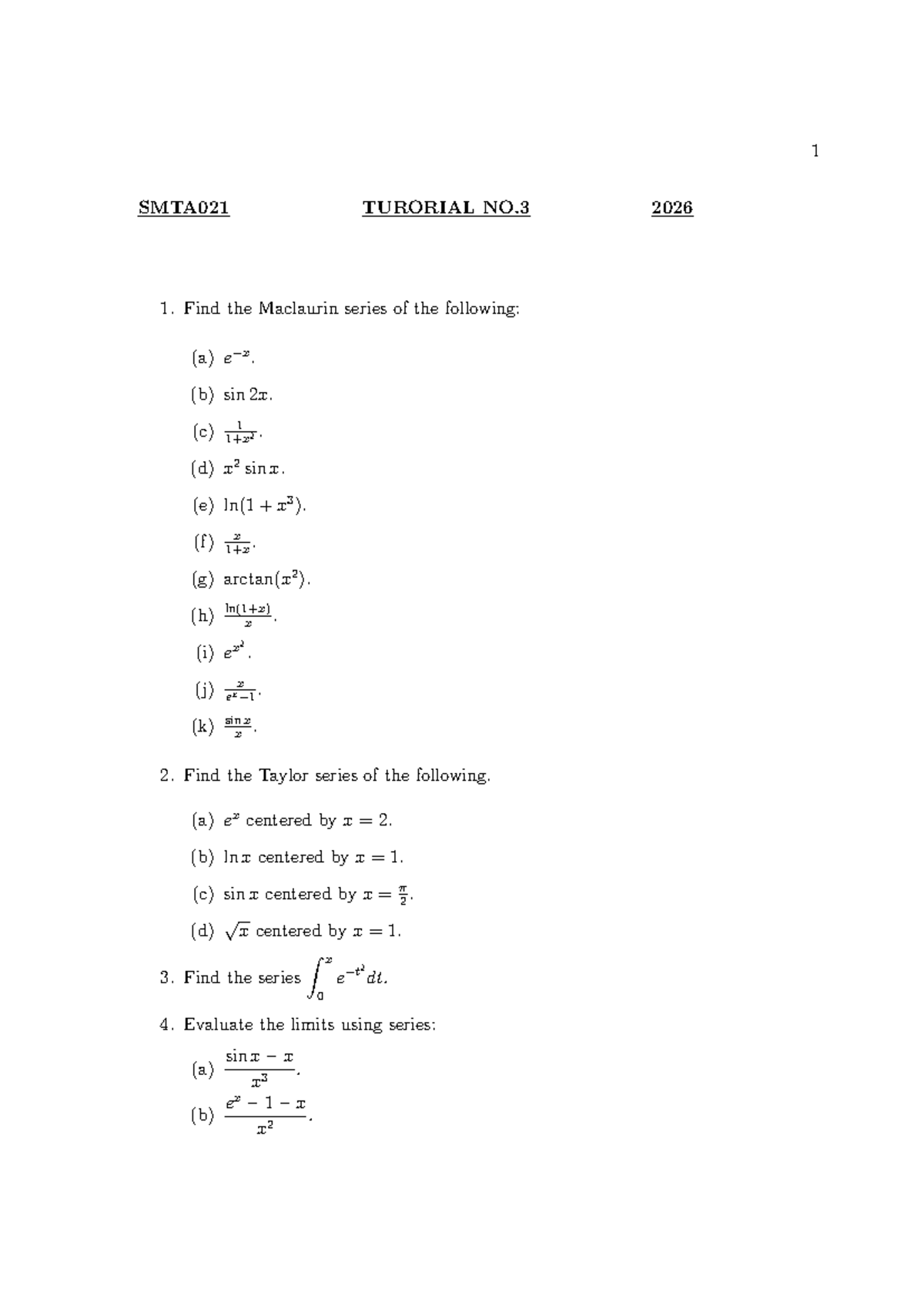 SMTA021 Series Tutorial No. 3: Maclaurin and Taylor Series - Studocu