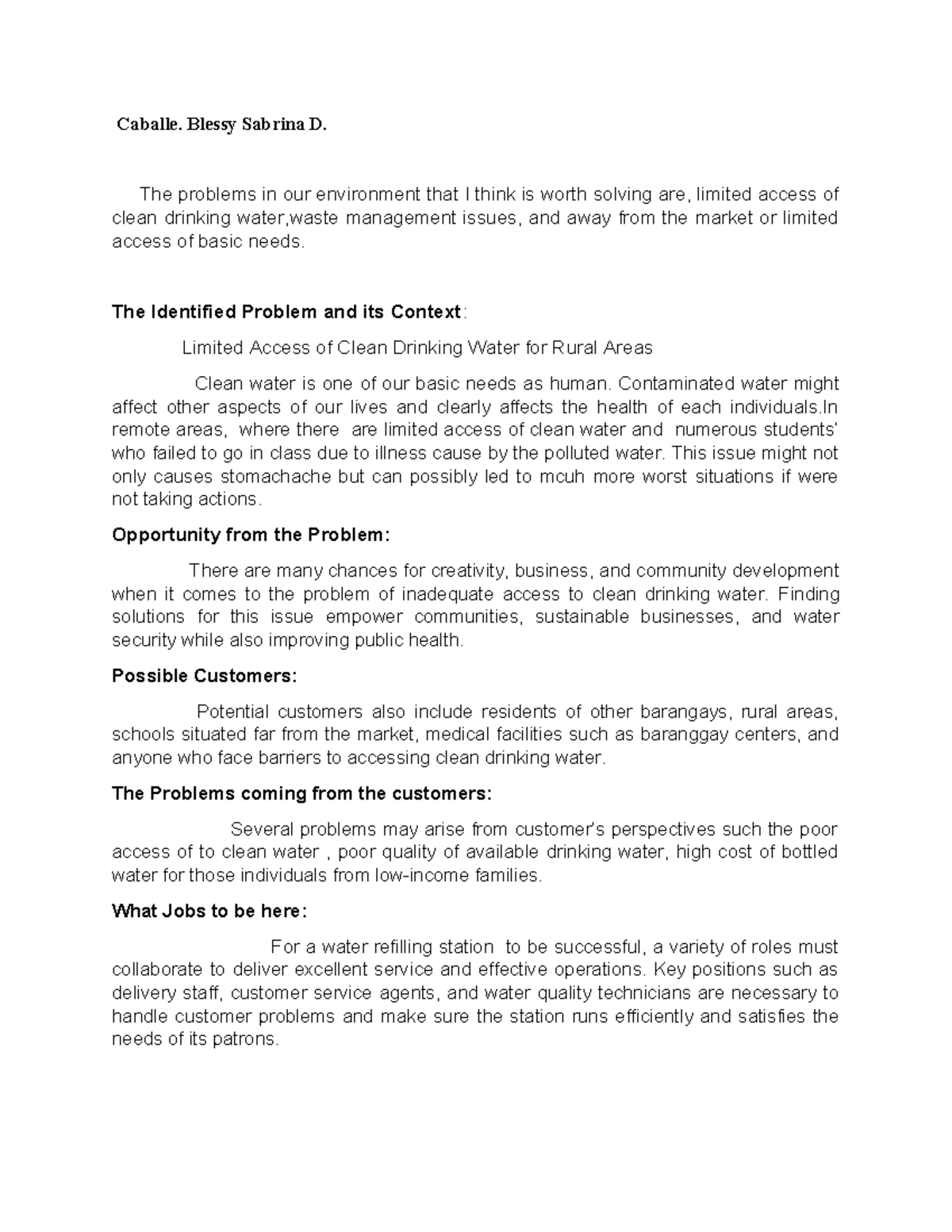 Caballe, B. Assignment: Addressing Clean Water Access Issues in Rural ...