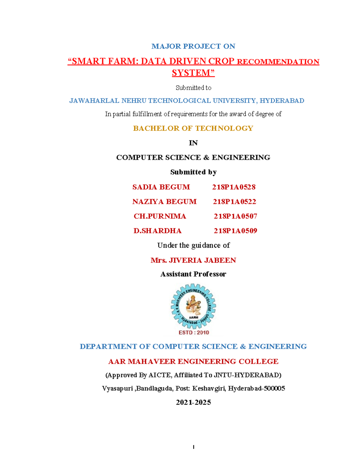 B.Tech Project: Smart Farm - Data Driven Crop Recommendation System ...