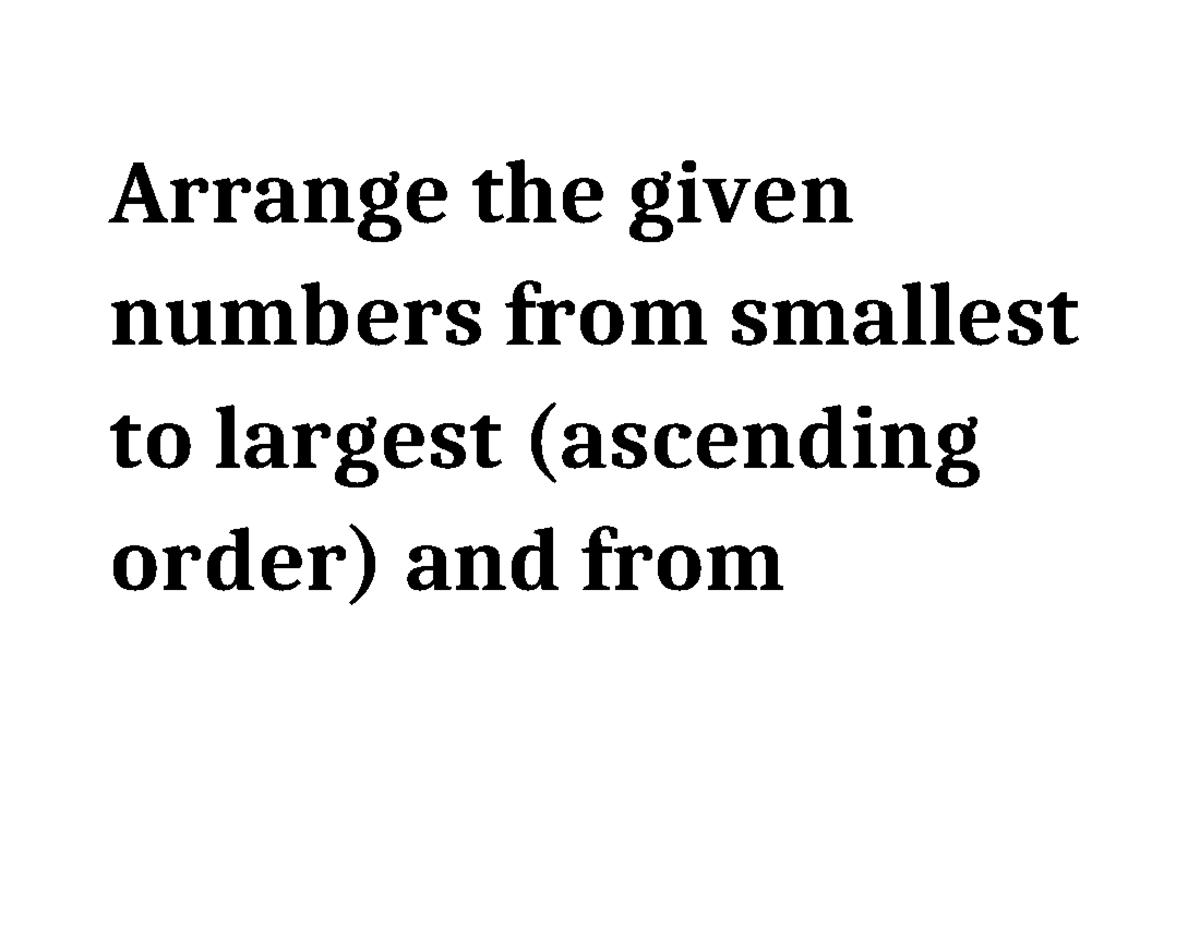 Arranging numbers grade 3 - Arrange the given numbers from smallest to ...