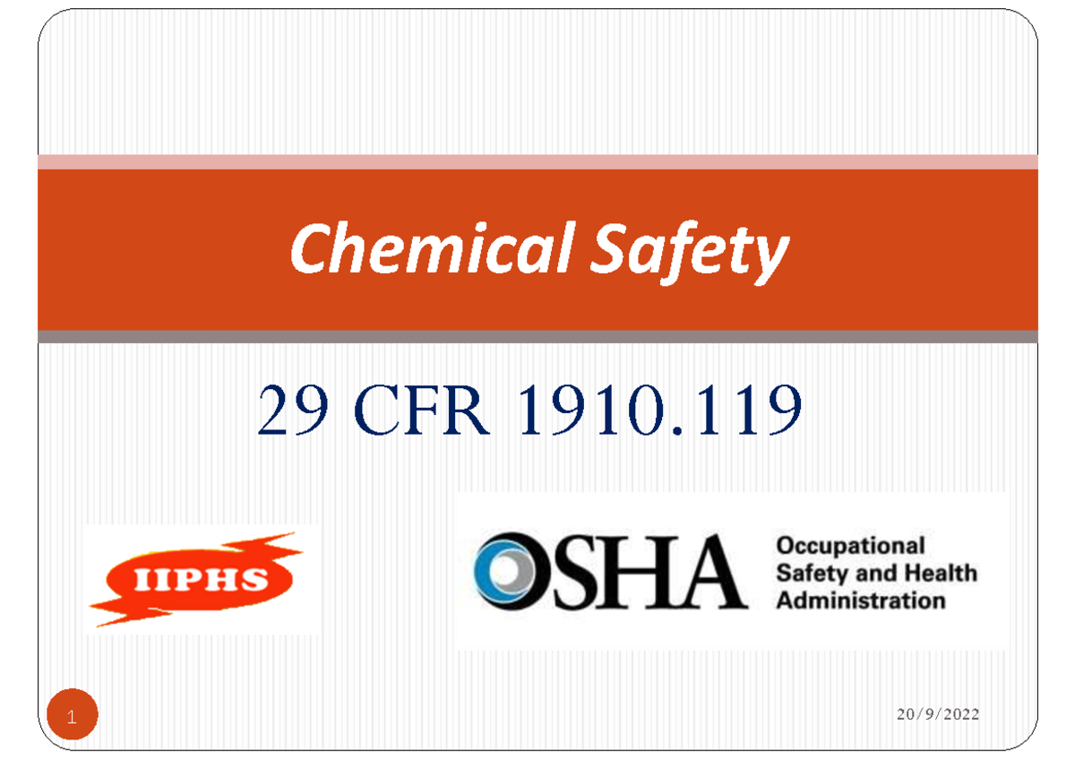 Chemical safety - 29 CFR 1910. Chemical Safety Chemical Safety ...