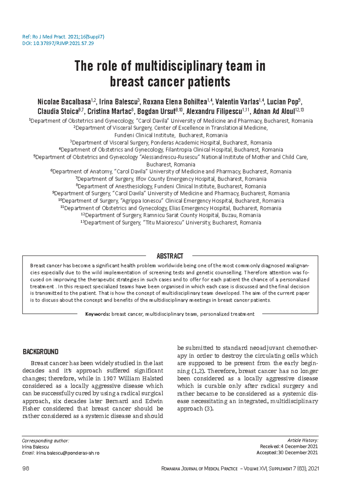 Multidisciplinary Team Approach in Breast Cancer Management: Insights ...