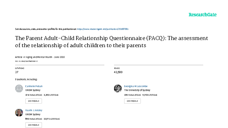 PACQ Final Report: Analysis of Adult-Child Relationships Insights - Studocu