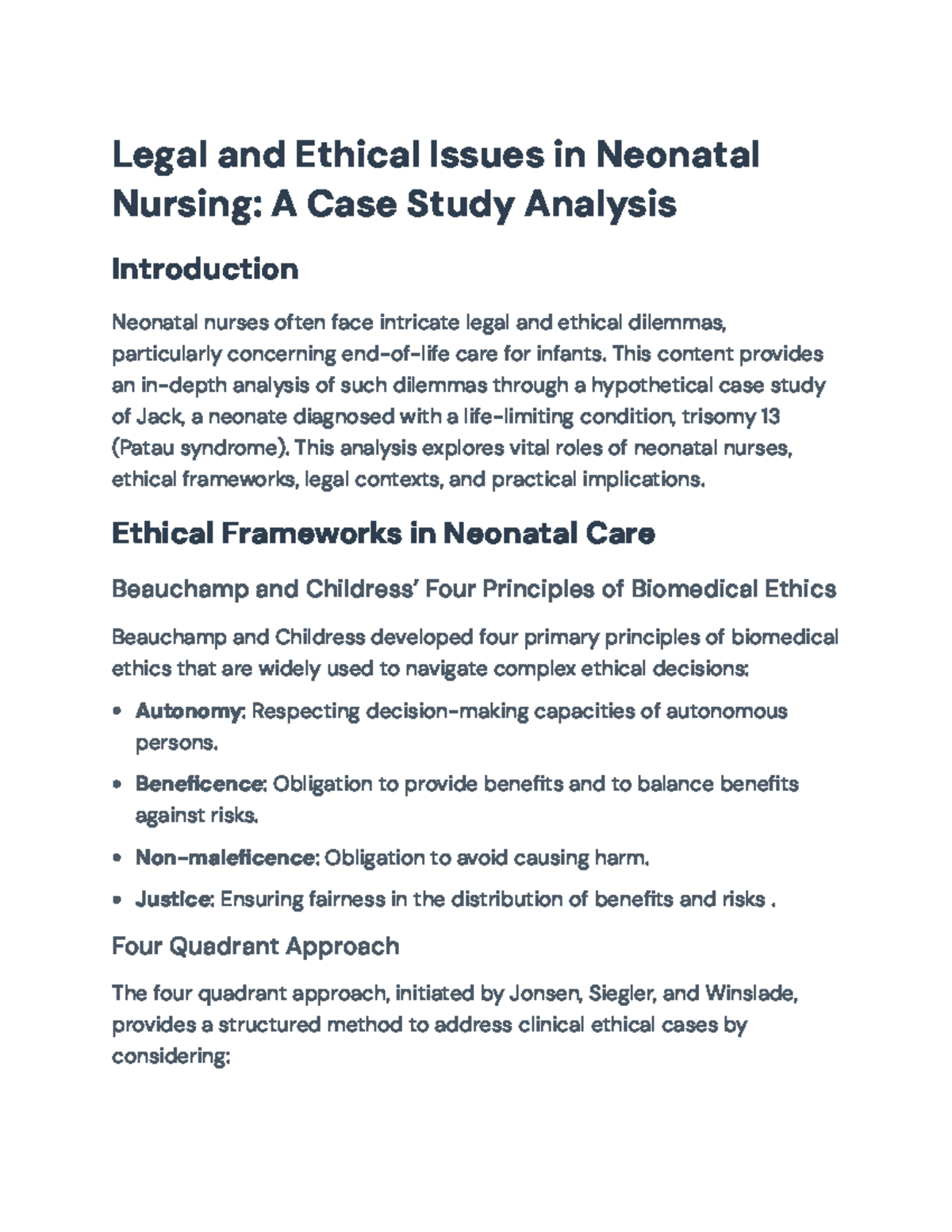 NRS 410: Legal and Ethical Case Study in Neonatal Nursing Analysis ...