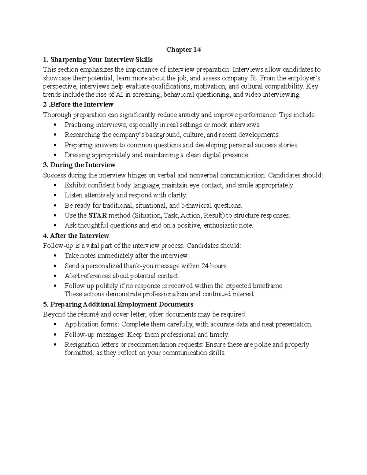 Chapter 14 - Enhancing Your Interview Skills and Preparation - Studocu